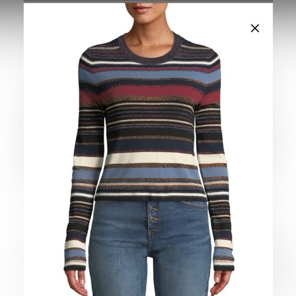 Veronica Beard Striped Crewneck Sweater in Navy, Light Blue, Rust & Cream - Picture 8 of 13